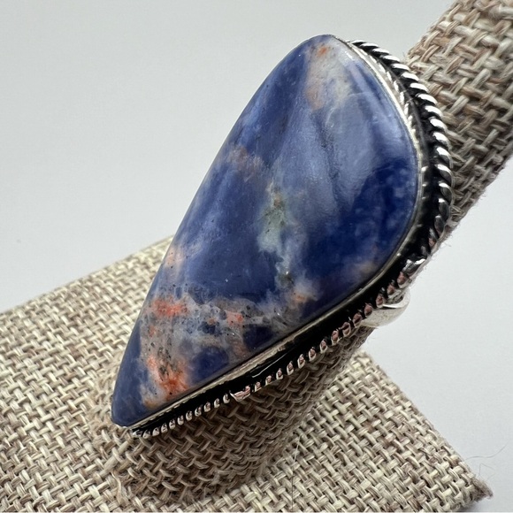 New Large Statement Blue Sodalite Stone Silver Overlay Ring Size 6.75 - Picture 9 of 9